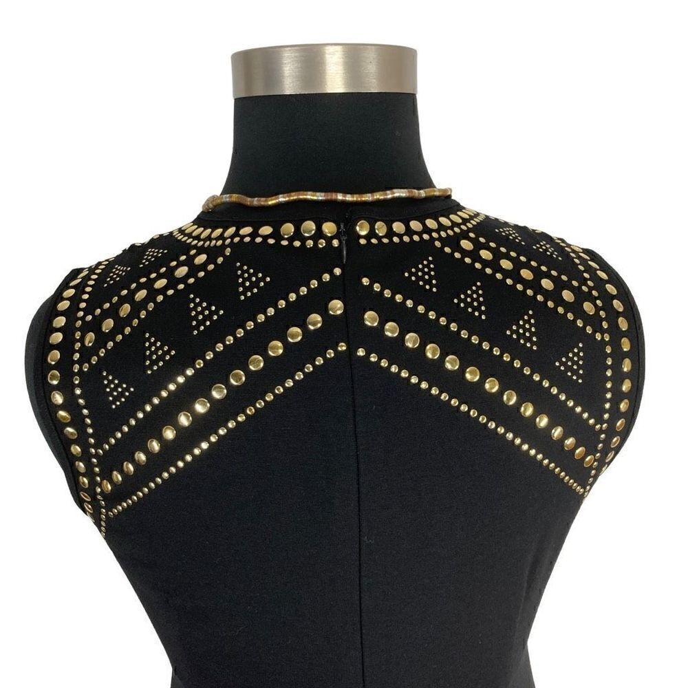 Carmen Marc Valvo L Tank Dress Black Gold Studded Y2K Goth Punk Sheath Cyberpunk - Picture 5 of 6